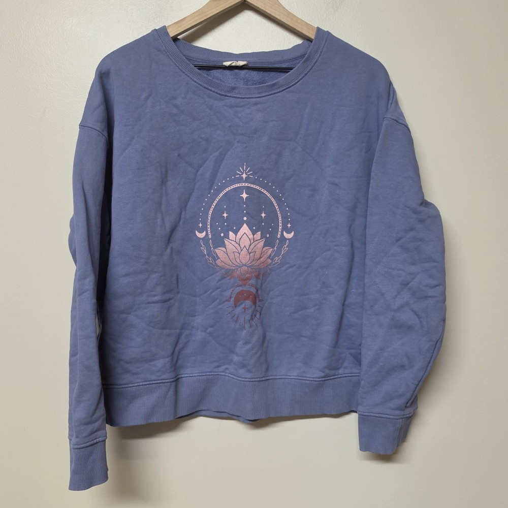 Pact Organic Cotton Purple Ombre Lotus Flower Sweatshirt Women's Size XL